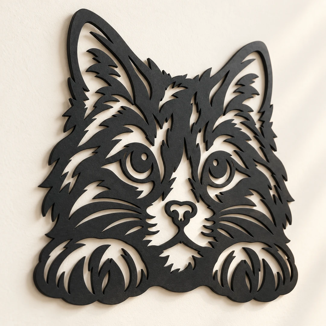 Gros plan du relief de la décoration murale Chat noire