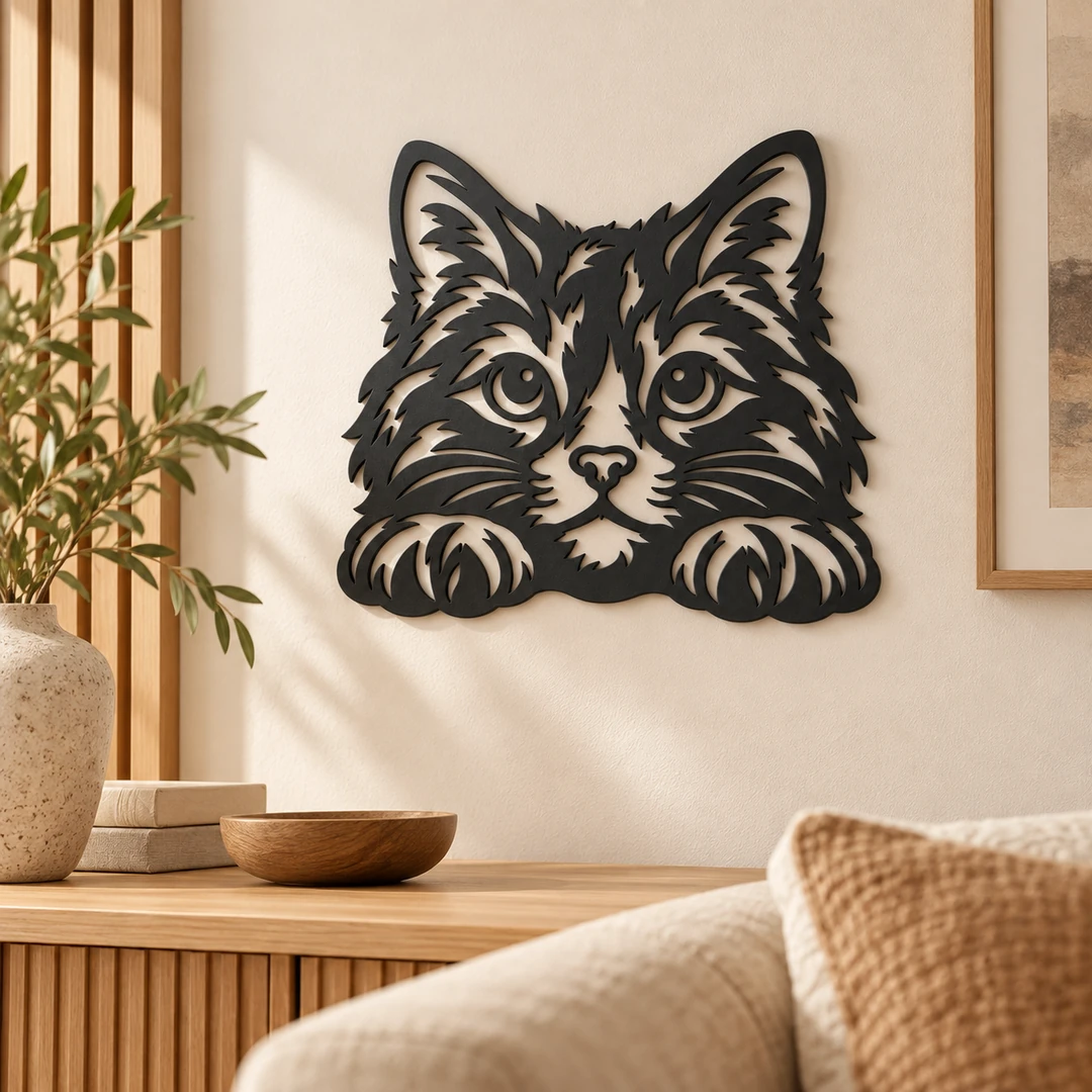 Décoration murale Chat noire de 23 cm en situation pour référence d’échelle