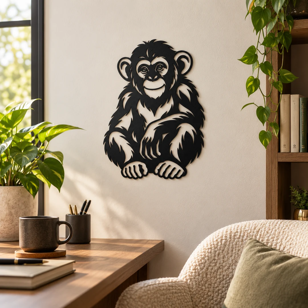 Décoration murale Chimpanzé noire de 23 cm dans un bureau chaleureux