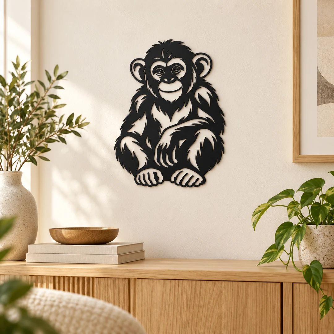 Décoration murale Chimpanzé noire de 23 cm dans un salon chaleureux