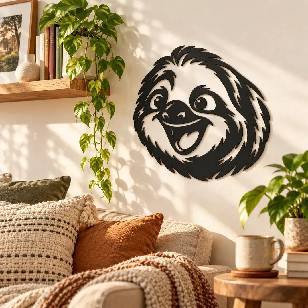 Décoration murale Paresseux noire de 23 cm dans un intérieur chaleureux