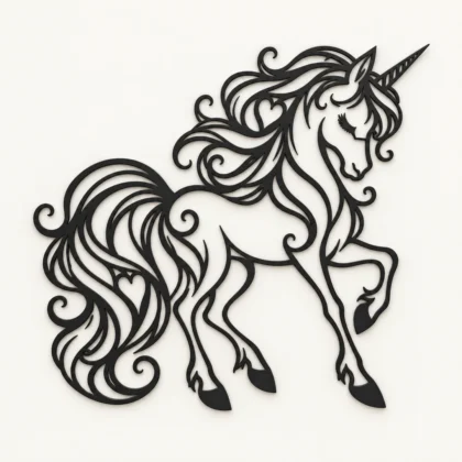 Décoration murale Licorne noire au dessin graphique, vue de face