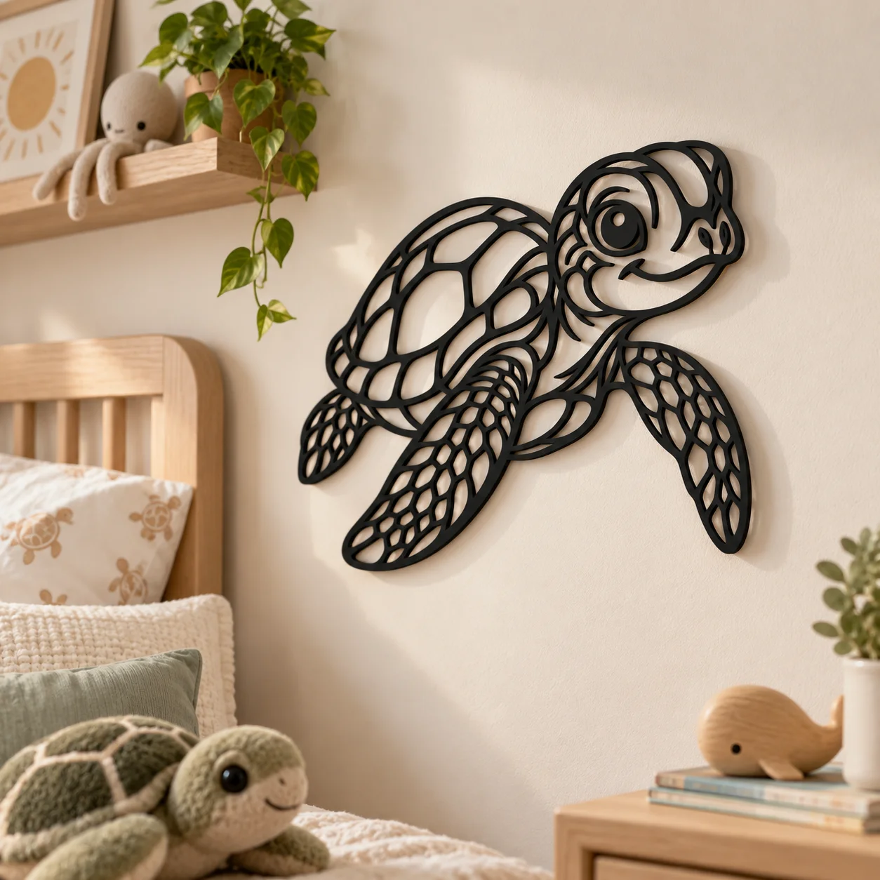 Décoration murale Tortue noire dans un intérieur aux tons naturels
