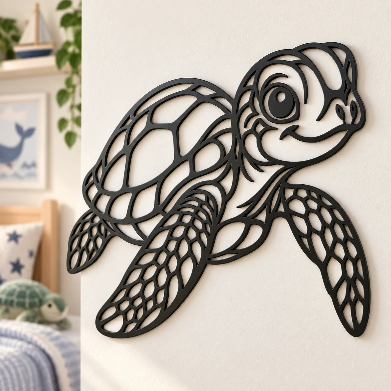 Décoration murale Tortue noire au-dessus d’un lit enfant