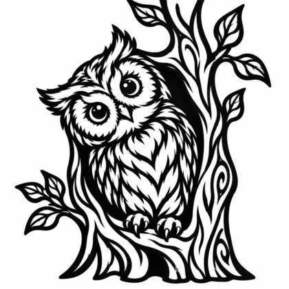 Décoration murale hibou perché dans un arbre, silhouette ornementale noire ajourée