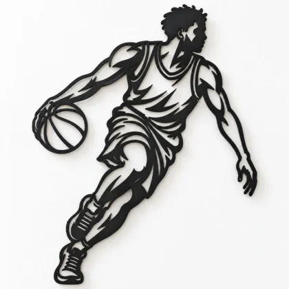 Décoration murale basketteur Le dribble artistique, silhouette sportive sur fond blanc