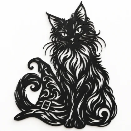 Décoration murale chat noir et chapeau de sorcière en plastique noir mat sur fond clair