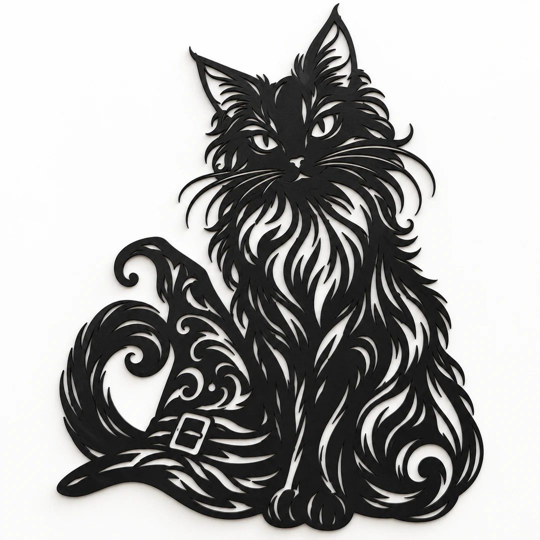 Décoration murale chat noir et chapeau de sorcière en plastique noir mat sur fond clair