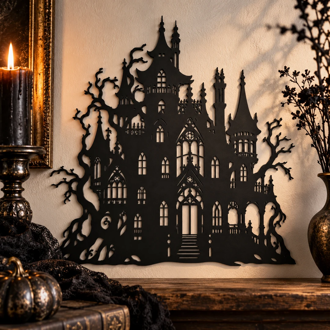 Décoration murale manoir hanté dans un décor fantastique