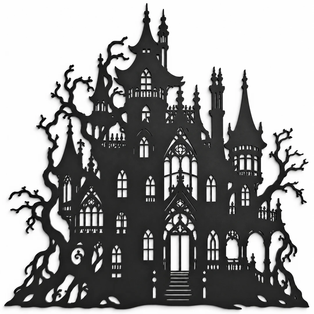 Décoration murale manoir hanté noir, vue principale du motif