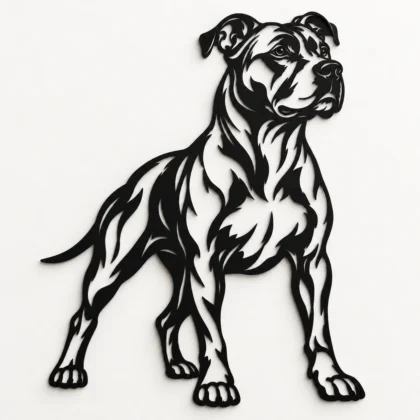 Décoration murale Pitbull debout en plastique noir mat, vue de face sur fond clair