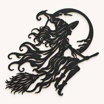 Décoration murale sorcière sur balai et lune, vue principale