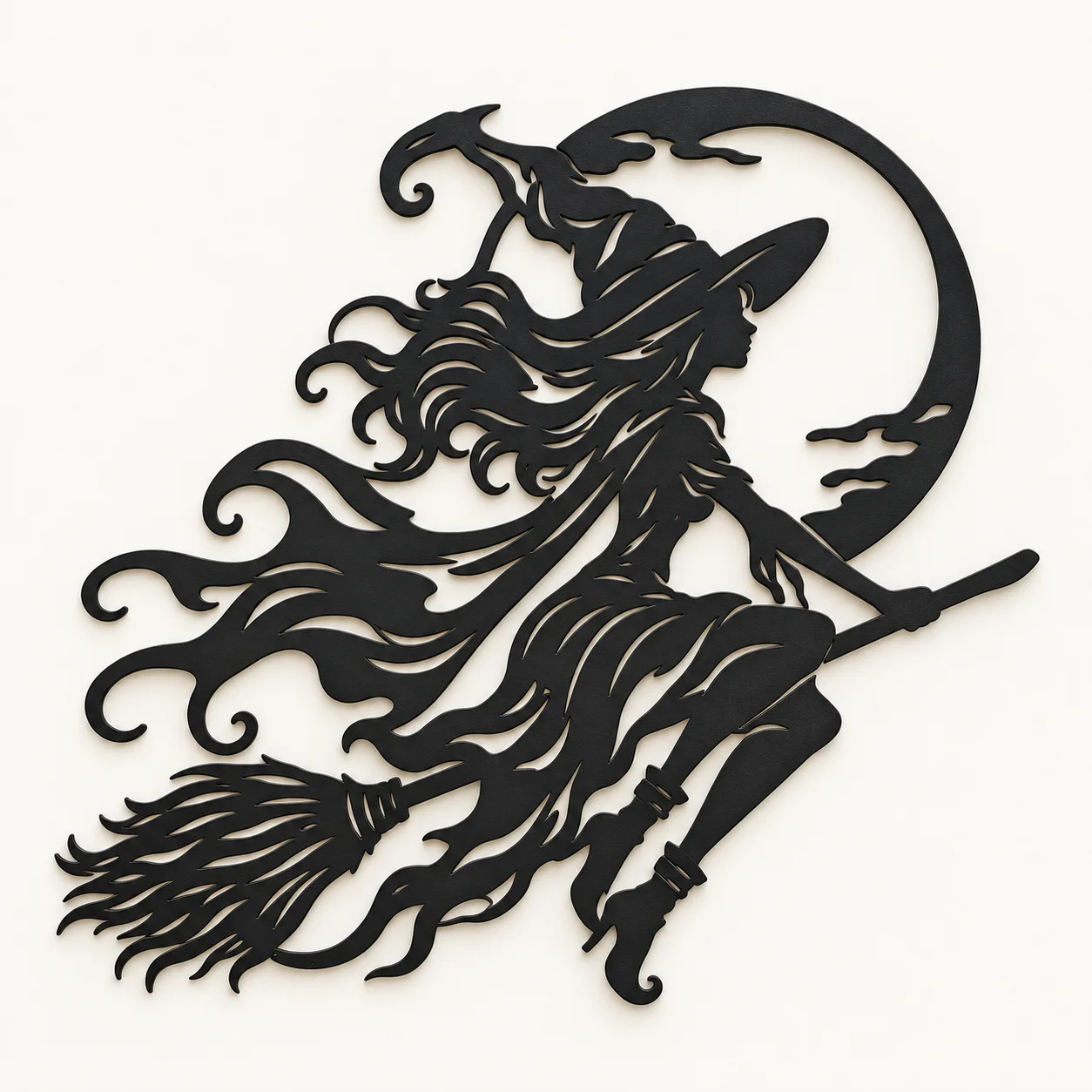 Décoration murale sorcière sur balai et lune, vue principale