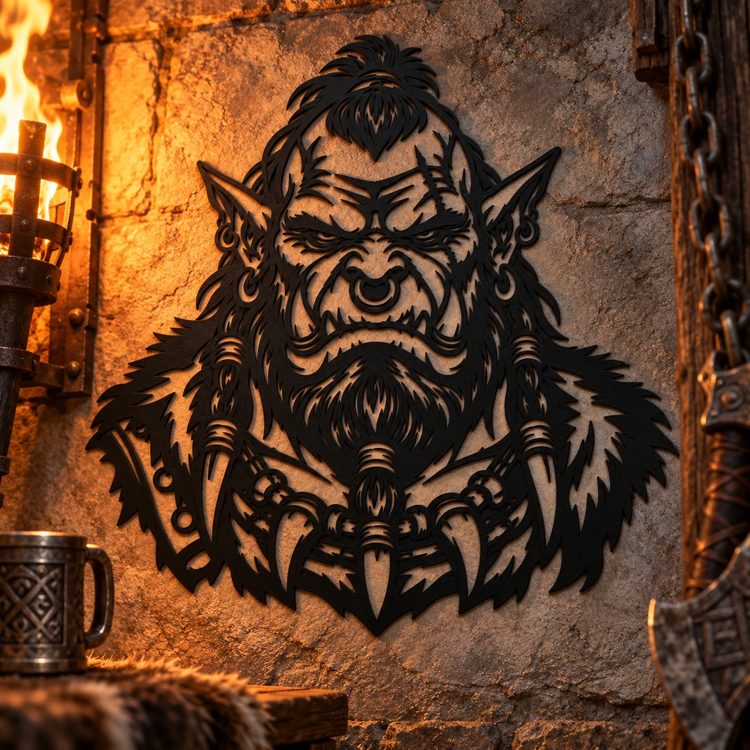 Décoration murale portrait d’orc noir dans une ambiance médiévale fantastique