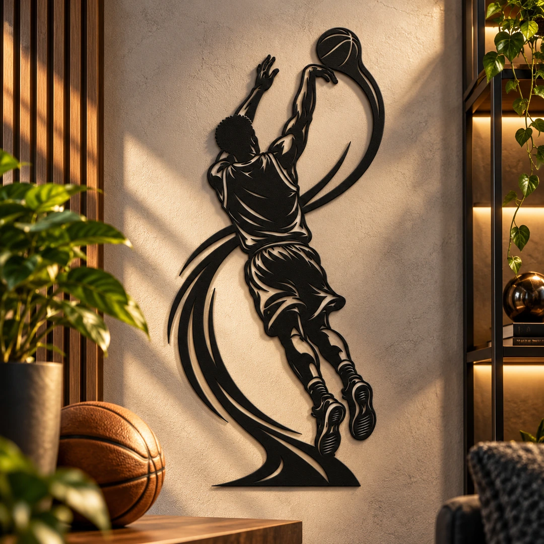 Décoration murale joueur de basket au tir à trois points, ambiance sportive