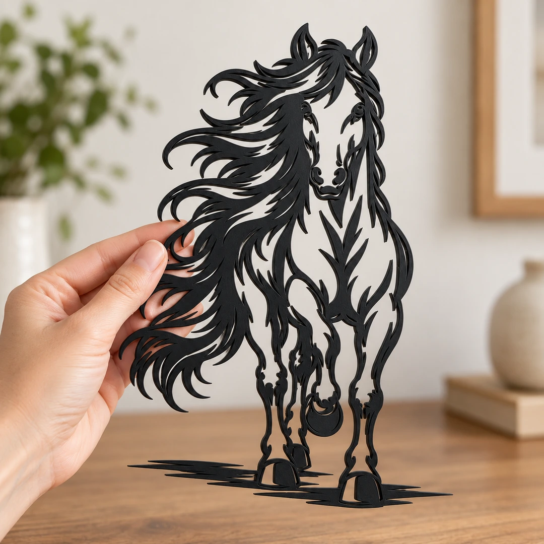 Silhouette murale cheval, photographie montrant les proportions du format 23 cm