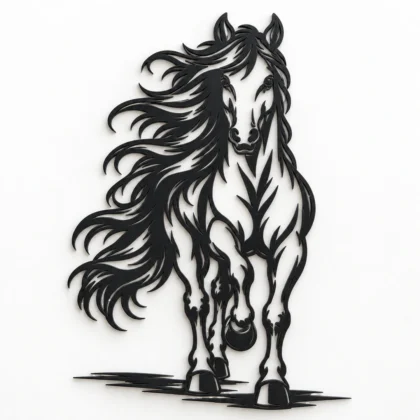 Décoration murale cheval en mouvement noir mat, silhouette ajourée de la création L’élan libre