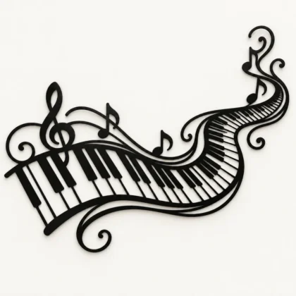 Décoration murale piano noire au clavier ondulé, vue principale du motif