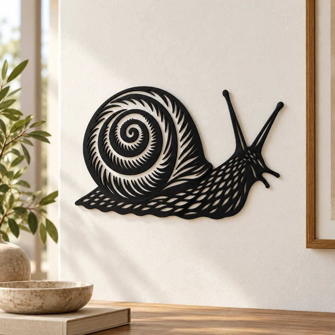 Décoration murale escargot noir en relief dans un intérieur de salon
