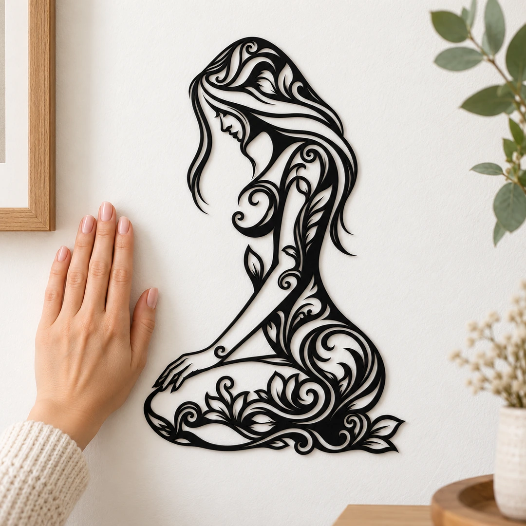 Silhouette Femme florale présentée en situation pour apprécier son format décoratif