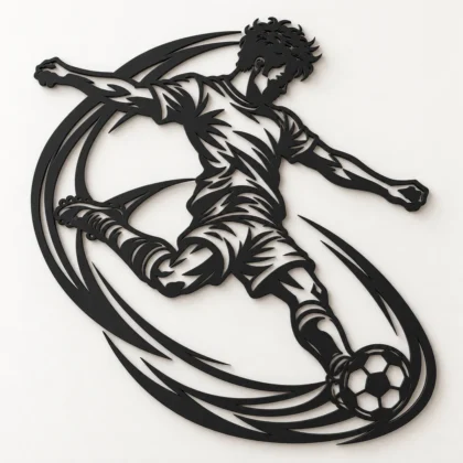 Décoration murale footballeur Le tir puissant, silhouette ajourée sur fond clair
