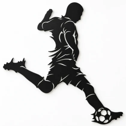Décoration murale footballeur La frappe décisive, silhouette de joueur de football sur fond blanc