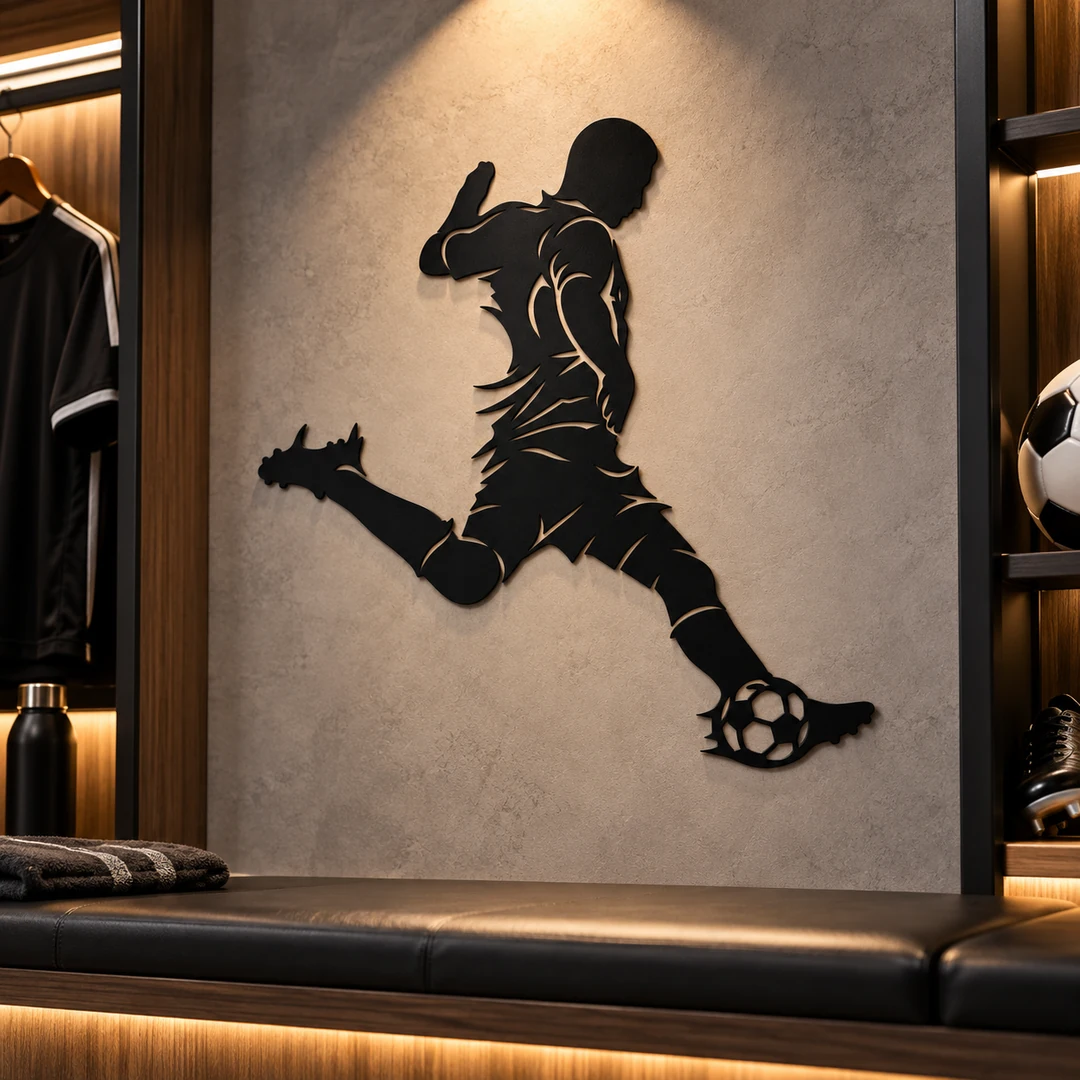 Décoration football La frappe décisive présentée dans un vestiaire de sport