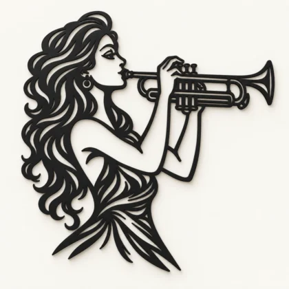 Décoration murale Trompettiste jazz noire, femme jouant de la trompette, vue de face