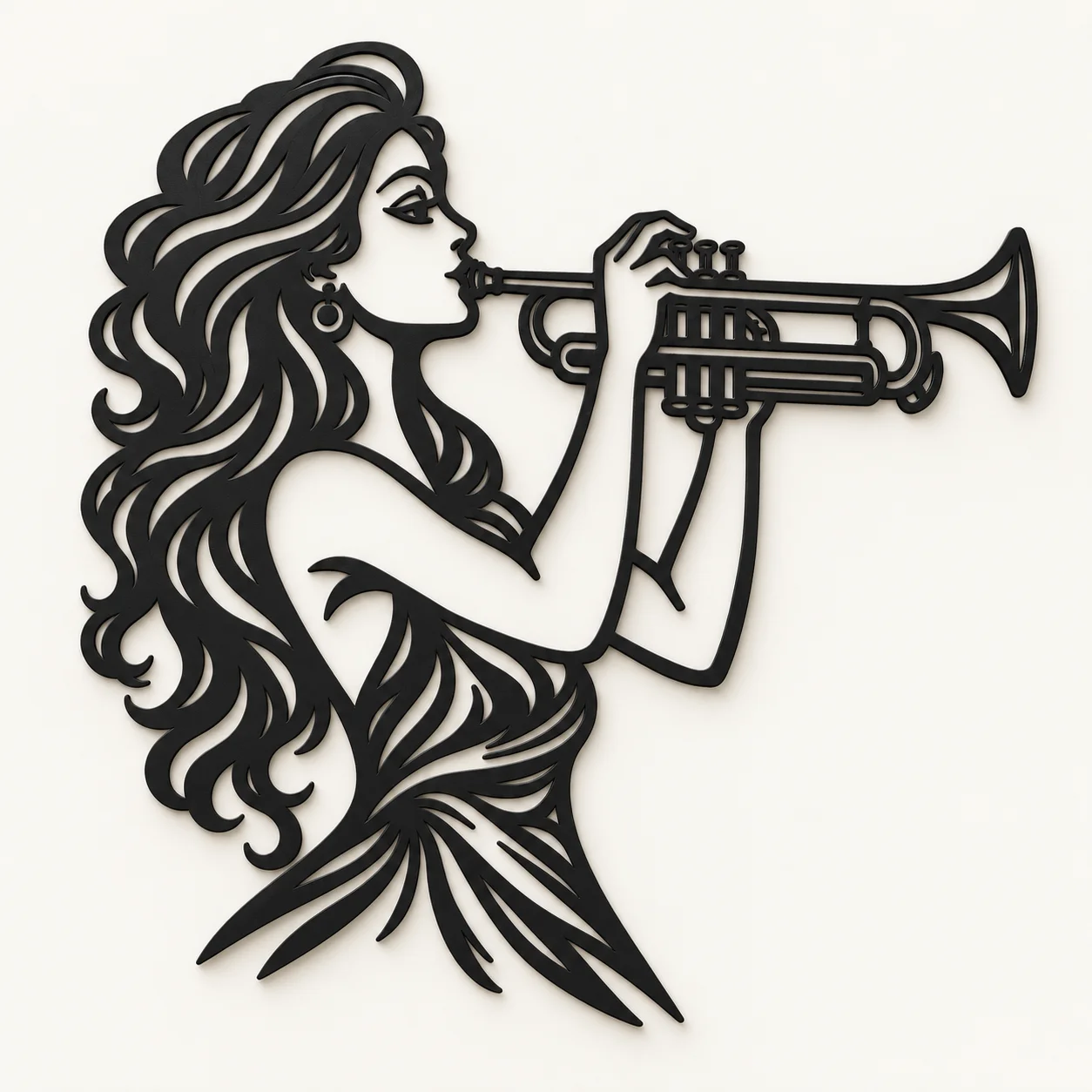 Décoration murale Trompettiste jazz noire, femme jouant de la trompette, vue de face