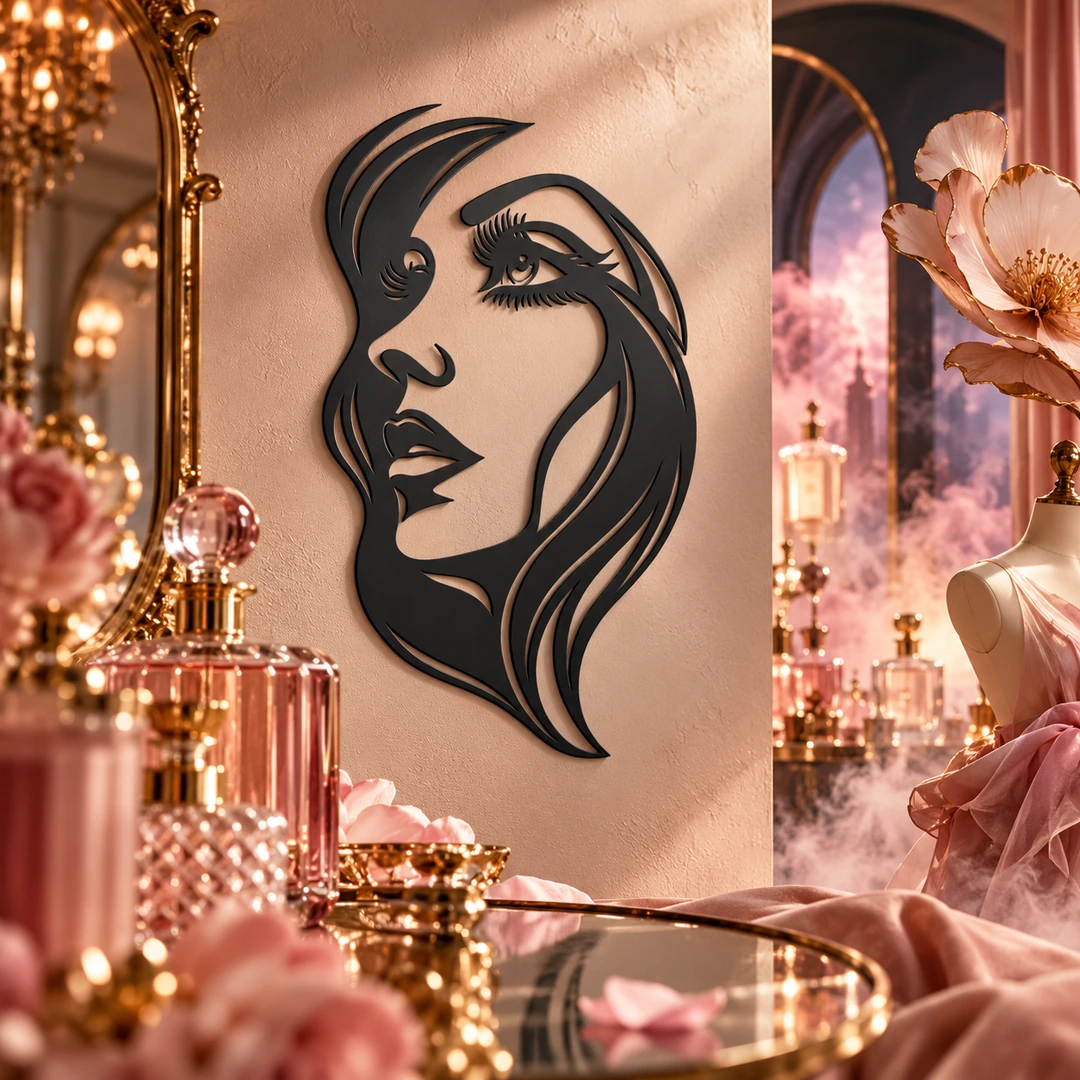 Décoration murale visage de femme dans un atelier de parfum artistique