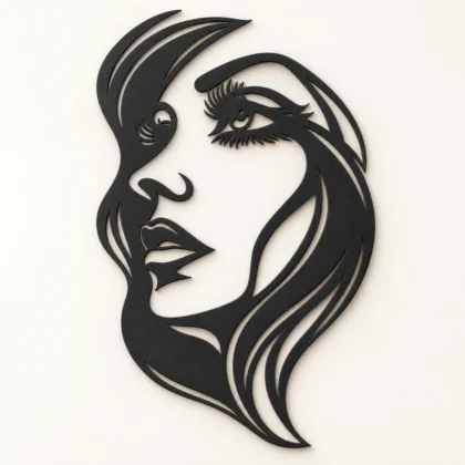 Décoration murale visage de femme en silhouette ajourée sur fond clair