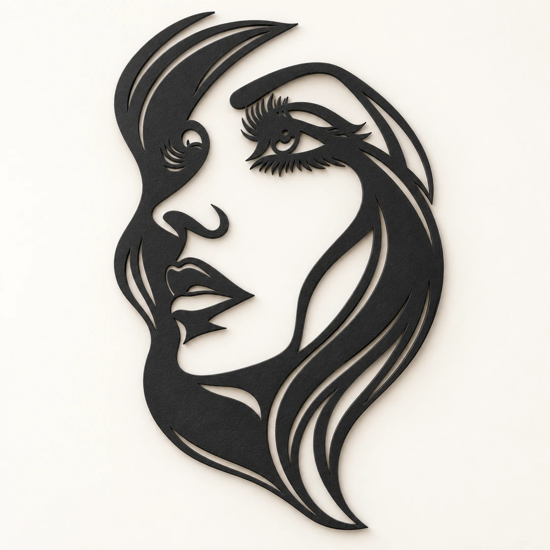 Décoration murale visage de femme en silhouette ajourée sur fond clair